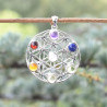 Pendentif argent fleur de vie 7 chakras 7 pierres rondes facettées