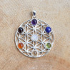 Pendentif argent fleur de vie 7 chakras 7 pierres rondes facettées