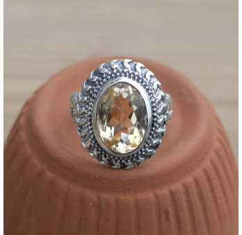 NEW ! Bague ciselée argent et pierre Citrine (jaune) T54/56
