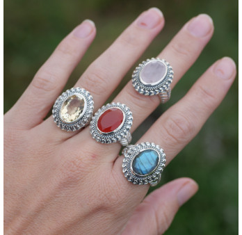 NEW ! Bague ciselée argent et pierre Quartz rose (rose) T55/63