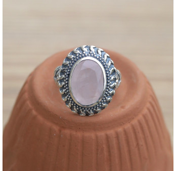 NEW ! Bague ciselée argent et pierre Quartz rose (rose) T55/63