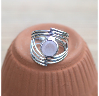 NEW ! Anneau large argent et pierre ronde en Quartz rose (rose) T57