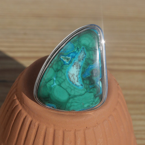 NEW ! Bague argent double et pierre Azurite Malachite (vert) (bleu) T58