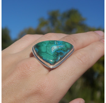 Bague argent double et pierre Azurite Malachite (vert) (bleu) T58
