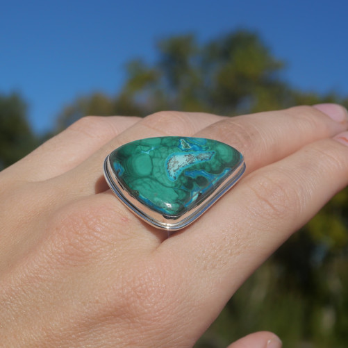 Bague argent double et pierre Azurite Malachite (vert) (bleu) T58