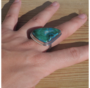 NEW ! Bague argent double et pierre Azurite Malachite (vert) (bleu) T58