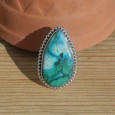 Bague goutte pierre Azurite Malachite et argent ciselé (vert) (bleu) T57 Bague goutte pierre Azurite Malachite et argent ciselé (vert) (bleu) T57