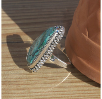 NEW ! Bague en pierre Azurite Malachite et argent ciselé (vert) (bleu) T57