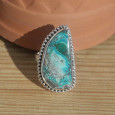 Bague en pierre Azurite Malachite et argent ciselé (vert) (bleu) T57