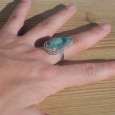 Bague en pierre Azurite Malachite et argent ciselé (vert) (bleu) T57