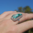 Bague en pierre Azurite Malachite et argent ciselé (vert) (bleu) T57
