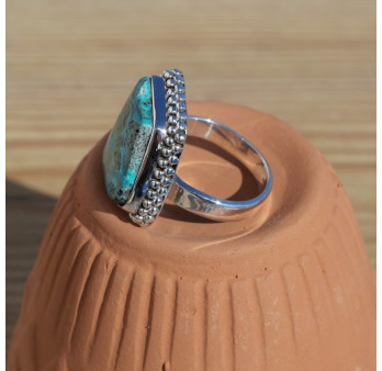 NEW ! Bague en argent ciselé et pierre Azurite Malachite (vert) (bleu) T57