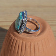 Bague en argent ciselé et pierre Azurite Malachite (vert) (bleu) T57