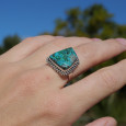 Bague en argent ciselé et pierre Azurite Malachite (vert) (bleu) T57