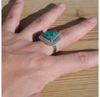 NEW ! Bague en argent ciselé et pierre Azurite Malachite (vert) (bleu) T57