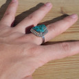 Bague en argent ciselé et pierre Azurite Malachite (vert) (bleu) T57
