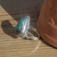 Bague triangulaire en argent ciselé et pierre Azurite Malachite (vert) (bleu) T55