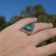 Bague triangulaire en argent ciselé et pierre Azurite Malachite (vert) (bleu) T55