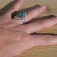 Bague triangulaire en argent ciselé et pierre Azurite Malachite (vert) (bleu) T55
