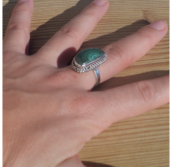NEW ! Bague unique en argent ciselé et pierre Azurite Malachite (vert) (bleu) T57