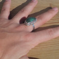 Bague unique en argent ciselé et pierre Azurite Malachite (vert) (bleu) T57
