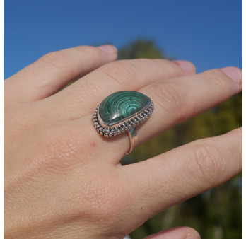 NEW ! Bague unique en argent ciselé et pierre Azurite Malachite (vert) (bleu) T57