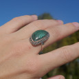 Bague unique en argent ciselé et pierre Azurite Malachite (vert) (bleu) T57