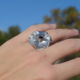 Bague fleur argent et pierre ronde Grenat (rouge) T53/62