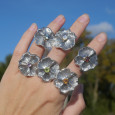 Bague fleur argent et pierre ronde Grenat (rouge) T53/62