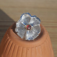 Bague fleur argent et pierre ronde Grenat (rouge) T53/62