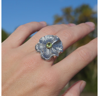 Bague Ancienne Argent 925 Forme Fleurs Avec Cristal/pierres - Bijou Vintage Occasion