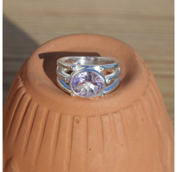 Bague triple anneau argent et pierre Améthyste (violet) T52