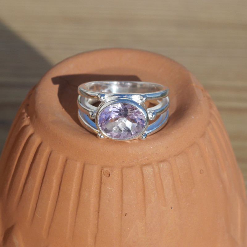 NEW ! Bague triple anneau argent et pierre Amétrine (violet) T52/63