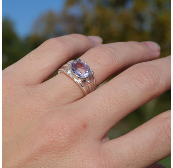 NEW ! Bague triple anneau argent et pierre Amétrine (violet) T52/63