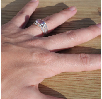 NEW ! Bague triple anneau argent et pierre Amétrine (violet) T52/63