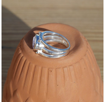 NEW ! Bague triple anneau argent et pierre Amétrine (violet) T52/63