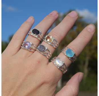 NEW ! Bague triple anneau argent et pierre Amétrine (violet) T52/63