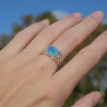 NEW ! Bague triple anneau argent et pierre Calcédoine (bleu) T55