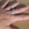 NEW ! Bague triple anneau argent et pierre Calcédoine (bleu) T55