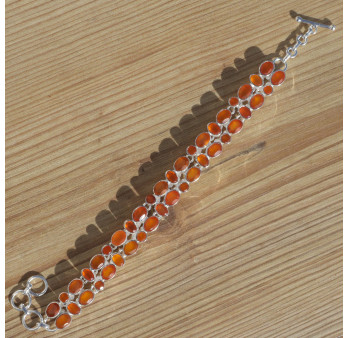 NEW ! Bracelet 2 rangs argent et 42 pierres en Cornaline (orange)