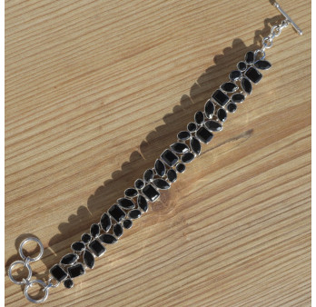 NEW ! Bracelet 2 rangs en argent et 46 pierres en Onyx noir (noir)