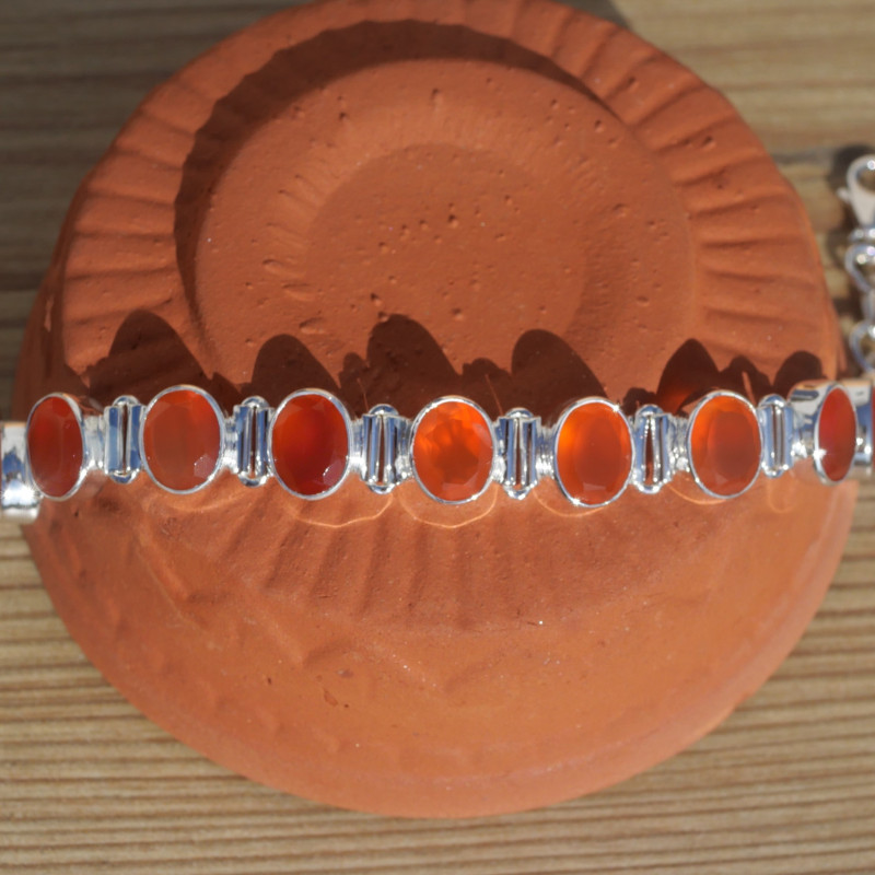 NEW ! Bracelet en argent et 10 pierres ovales en Cornaline (orange)