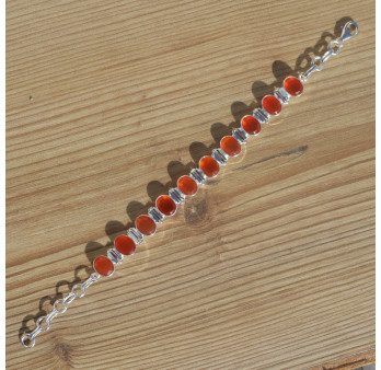 NEW ! Bracelet en argent et 10 pierres ovales en Cornaline (orange)