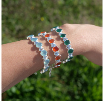 NEW ! Bracelet en argent et 10 pierres ovales en Cornaline (orange)