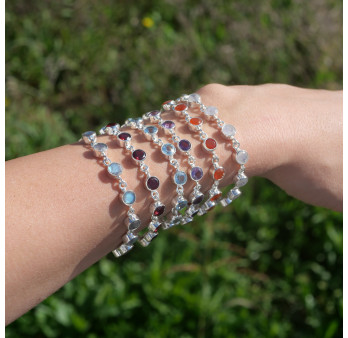 NEW ! Bracelet 10 pierres rondes Cornaline et argent (orange)