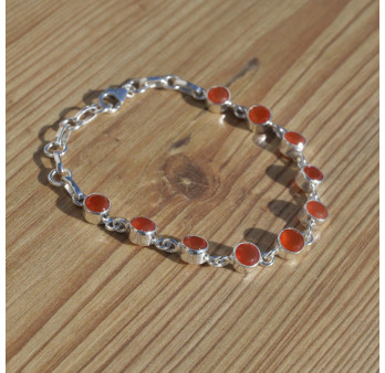 NEW ! Bracelet 10 pierres rondes Cornaline et argent (orange)