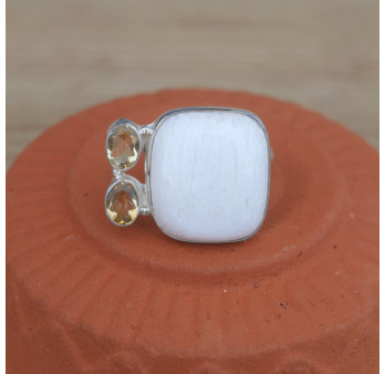 NEW ! Bague multipierres argent et Onyx blanc carré et Citrine (blanc) (jaune) T60