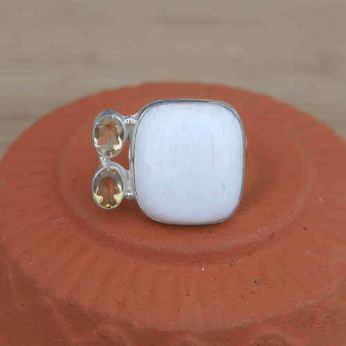 NEW ! Bague multipierres argent et Onyx blanc carré et Citrine (blanc) (jaune) T60