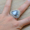 Grosse bague goutte argent ciselé et pierre Agate dendrite (blanc) T56