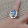 Bague en pierre Agate dendrite ovale et monture plate en argent (blanc) T49